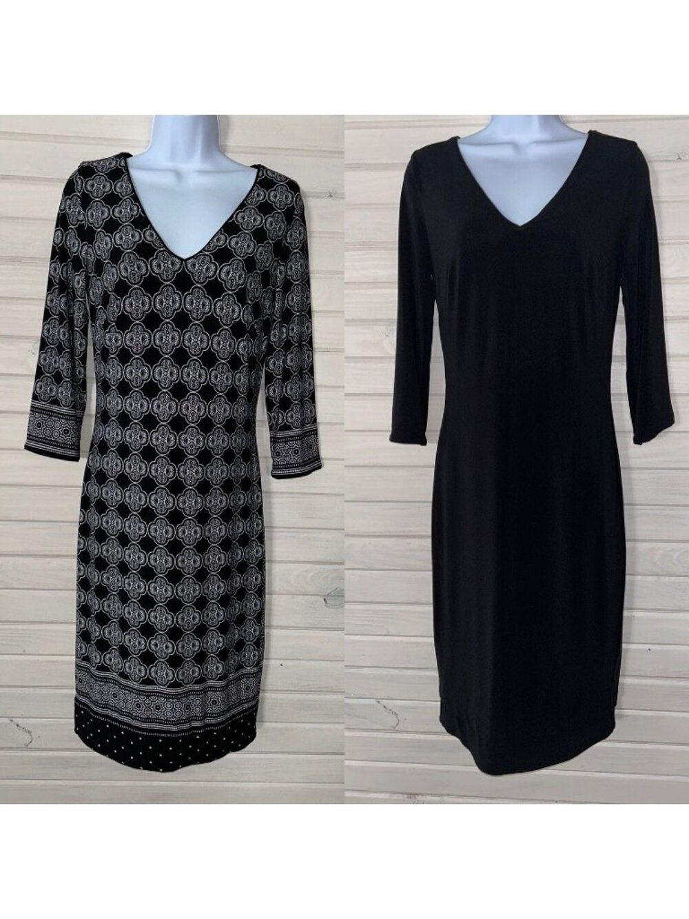 WHBM Sz ?? (See Meas) XS Reversible Midi Jersey Dress LBD Black White V-Neck EUC
